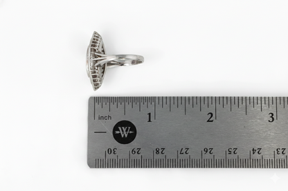 Marquise Diamond with French-Cut Ruby Halo and Diamond Border Ring