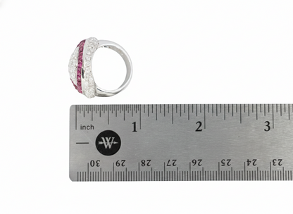 Round Diamond and Ruby Halo Art Deco Style Target Ring