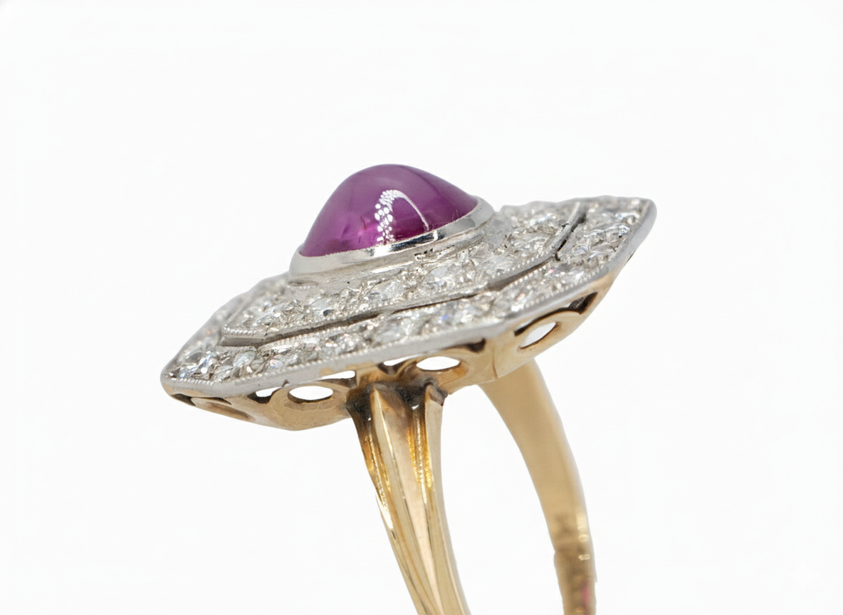 Oval Ruby and Diamond Double Halo Cocktail Ring