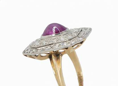 Oval Ruby and Diamond Double Halo Cocktail Ring