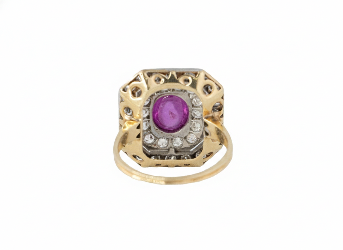 Oval Ruby and Diamond Double Halo Cocktail Ring