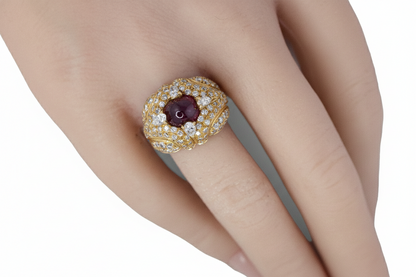 Cabochon Ruby and Diamond Pavé Dome Ring