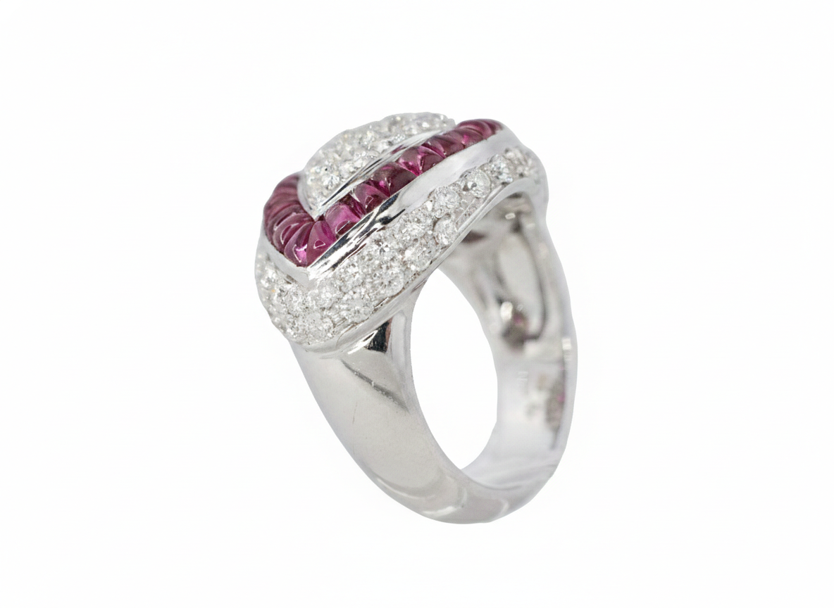 Round Diamond and Ruby Halo Art Deco Style Target Ring