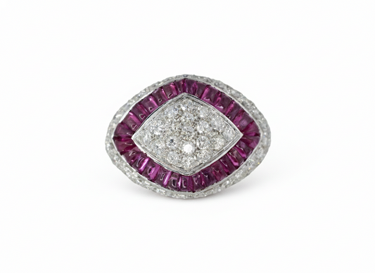 Round Diamond and Ruby Halo Art Deco Style Target Ring