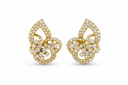 Gérard 18 Karat Yellow Gold Sculptural Diamond Ribbon Knot Earrings