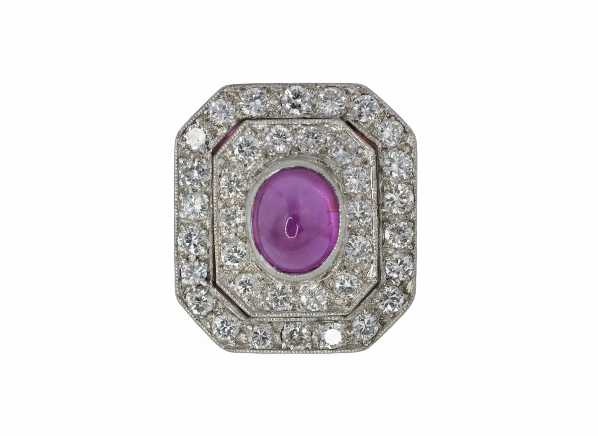 Oval Ruby and Diamond Double Halo Cocktail Ring