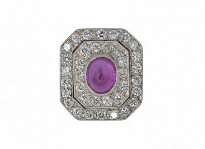 Oval Ruby and Diamond Double Halo Cocktail Ring