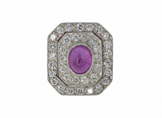 Oval Ruby and Diamond Double Halo Cocktail Ring