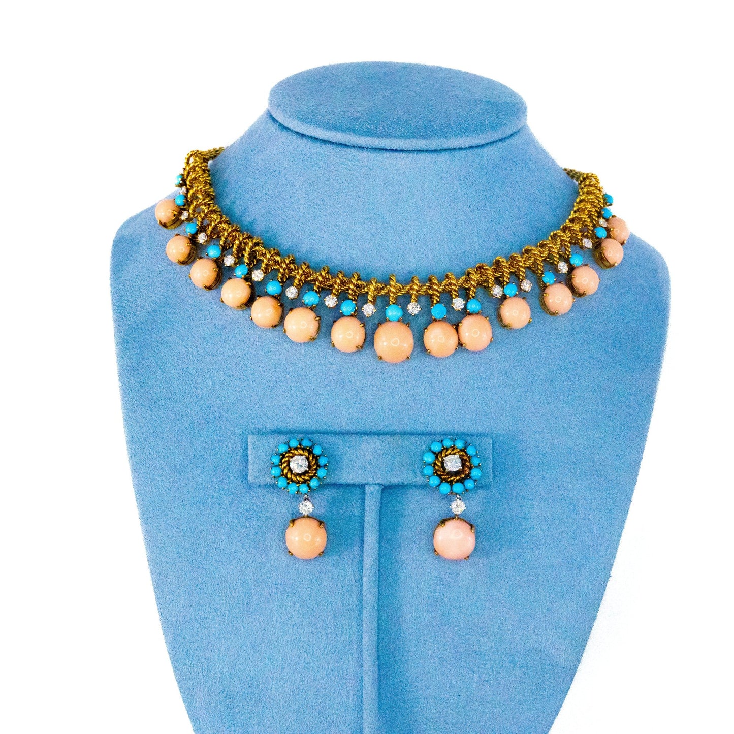 Iconic Van Cleef & Arpels Coral & Turquoise Necklace & Earrings Set