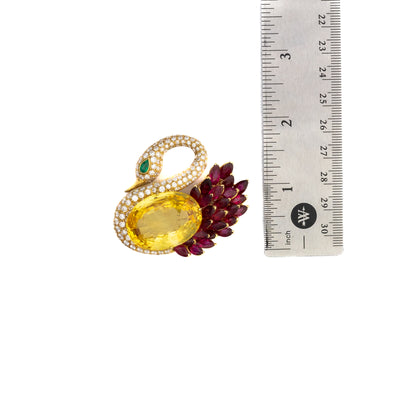 Magnificent Natural Yellow Sapphire Swan Brooch by Bulgari