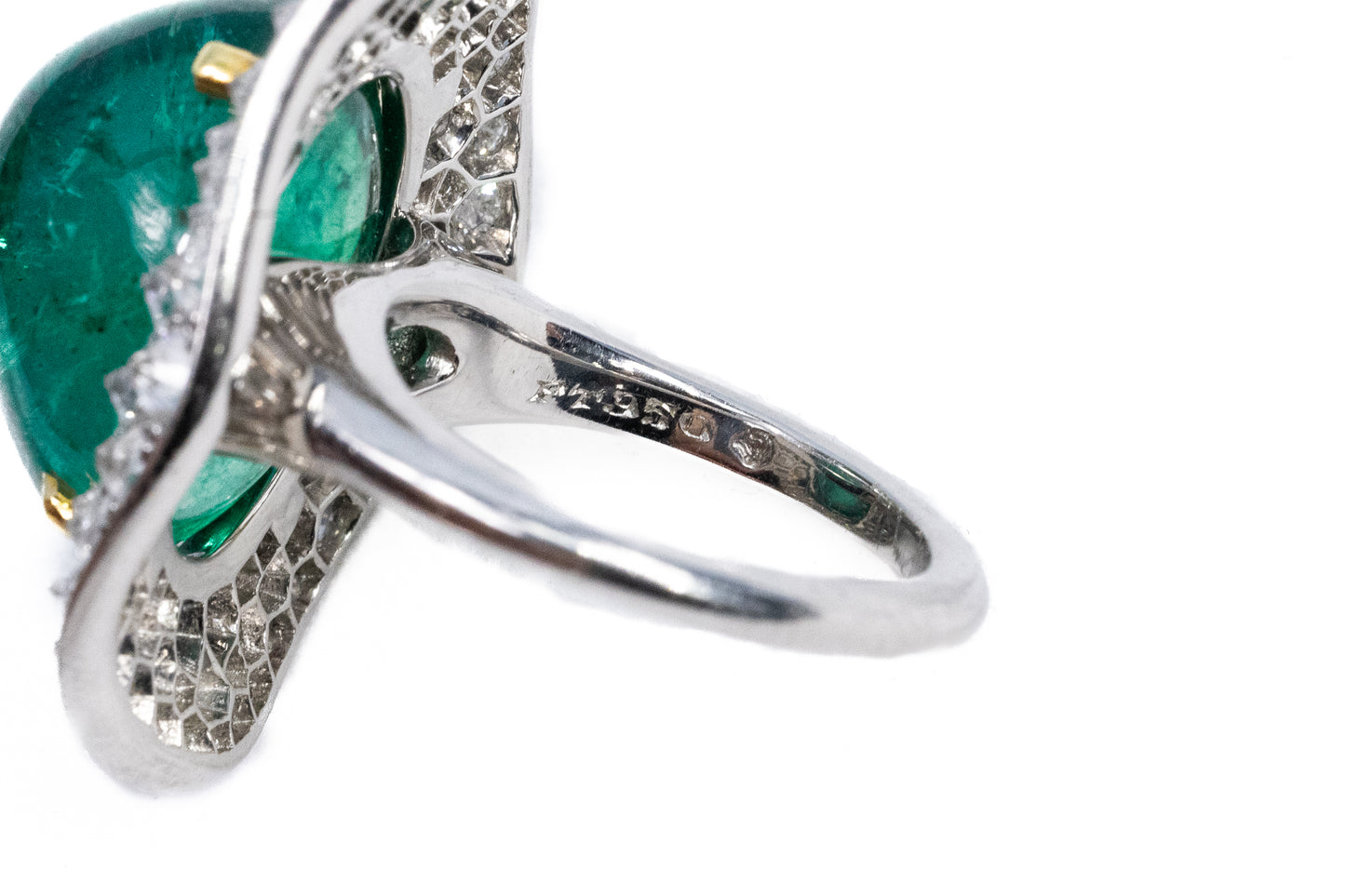 Carvin-French Cabochon Emerald & Diamond "Potato Chip" Ring