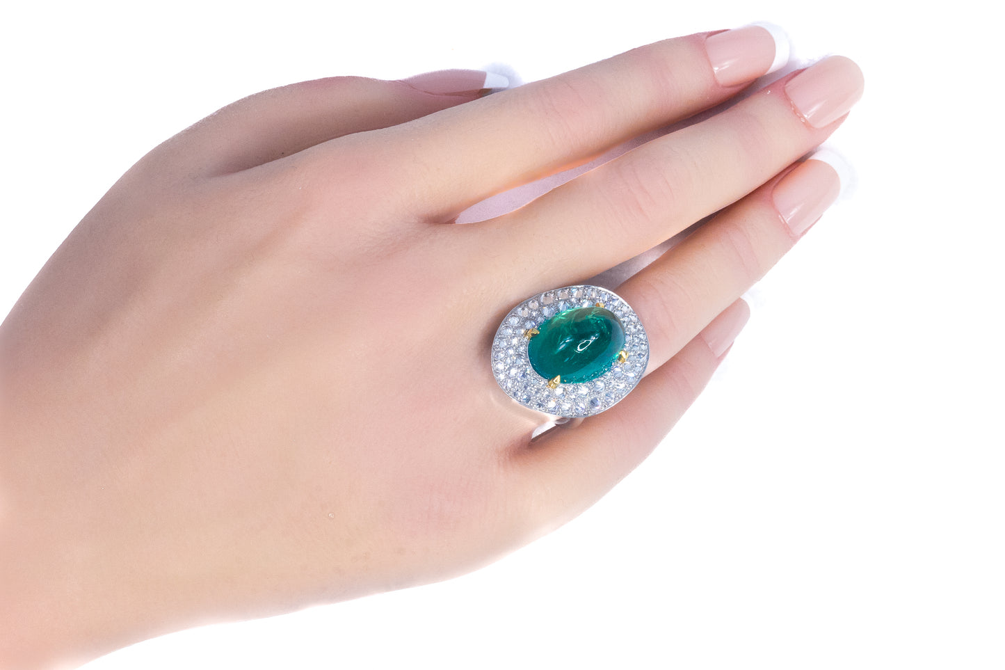 Carvin-French Cabochon Emerald & Diamond "Potato Chip" Ring