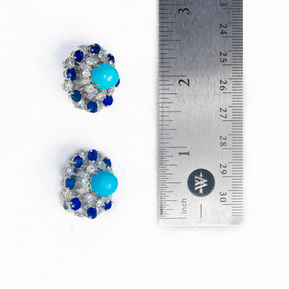 Bulgari Turquoise, Sapphire & Diamond Earrings