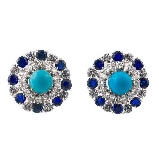 Bulgari Turquoise, Sapphire & Diamond Earrings