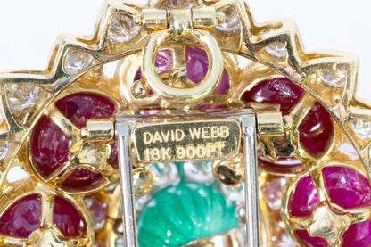 David Webb Carved Ruby and Emerald Diamond Brooch