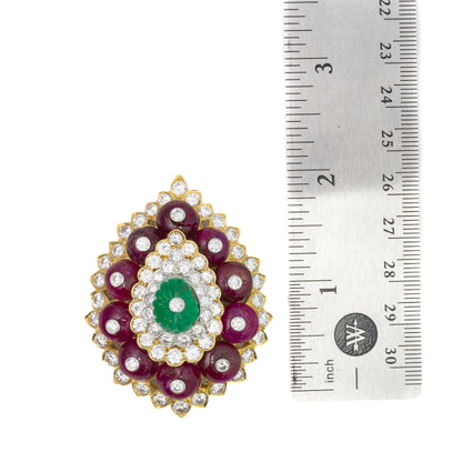 David Webb Carved Ruby and Emerald Diamond Brooch