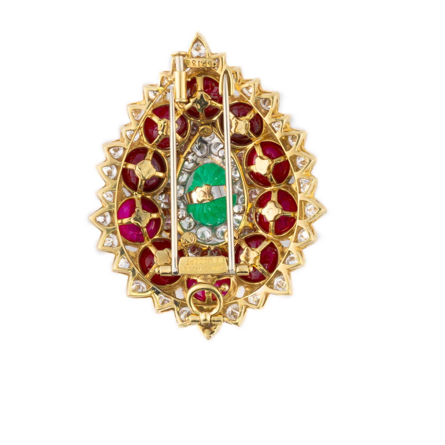 David Webb Carved Ruby and Emerald Diamond Brooch