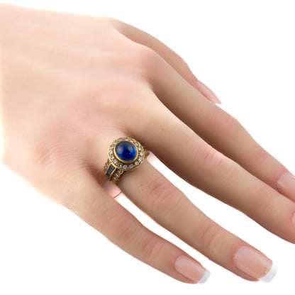 Vintage Cabochon Sapphire and Diamond Halo Ring
