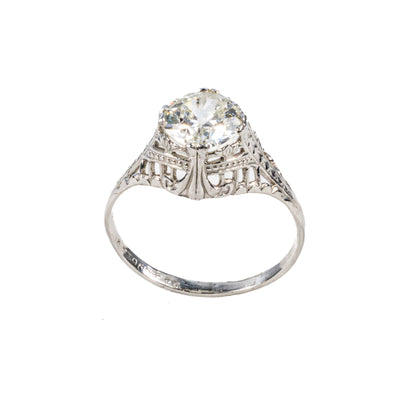 Art Deco Old Mine Diamond Engagement Ring in Platinum