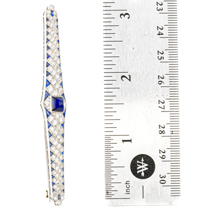 Art Deco Sapphire and Diamond Platinum Bar Brooch