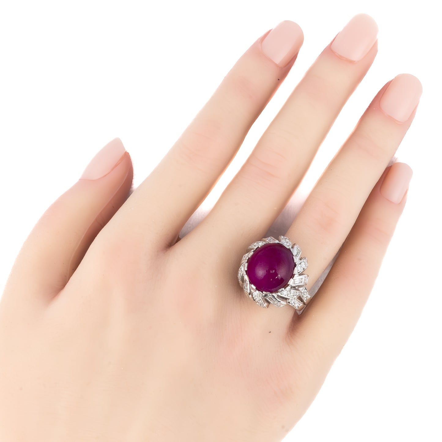 Multi Cut Diamond & Cabochon Ruby Ring