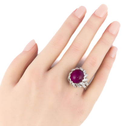 Multi Cut Diamond & Cabochon Ruby Ring