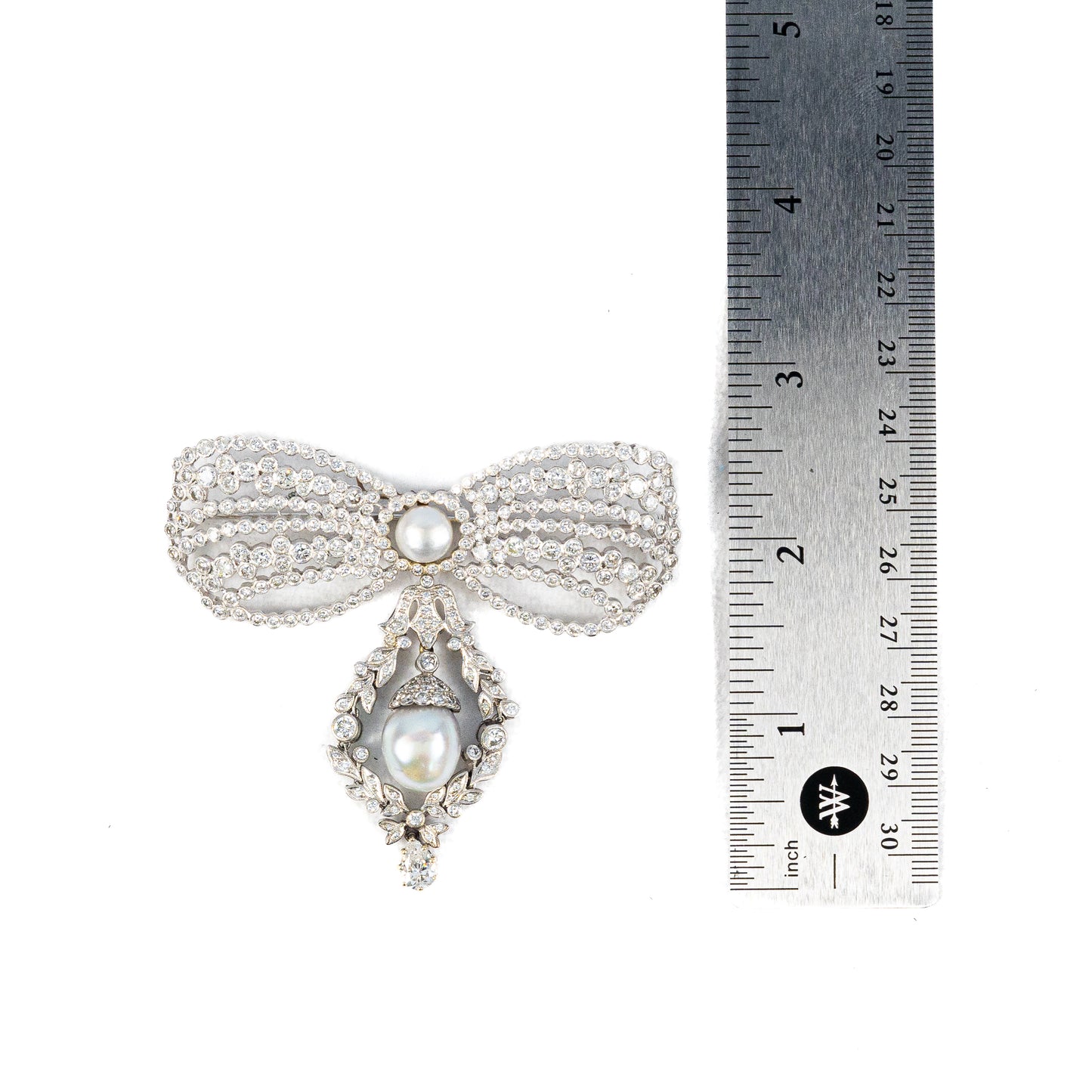 Diamond & Pearl Bow Brooch