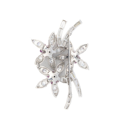 Floral Diamond and Ruby Brooch
