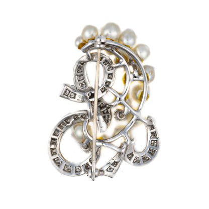 Antique Pearl and Diamond Ribbon Brooch