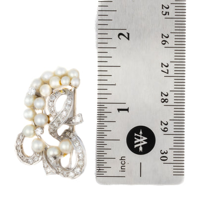 Antique Pearl and Diamond Ribbon Brooch