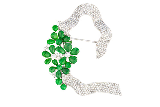 Diamond and Emerald Floral Brooch