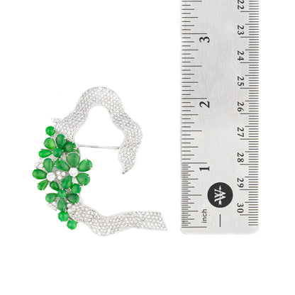Diamond and Emerald Floral Brooch