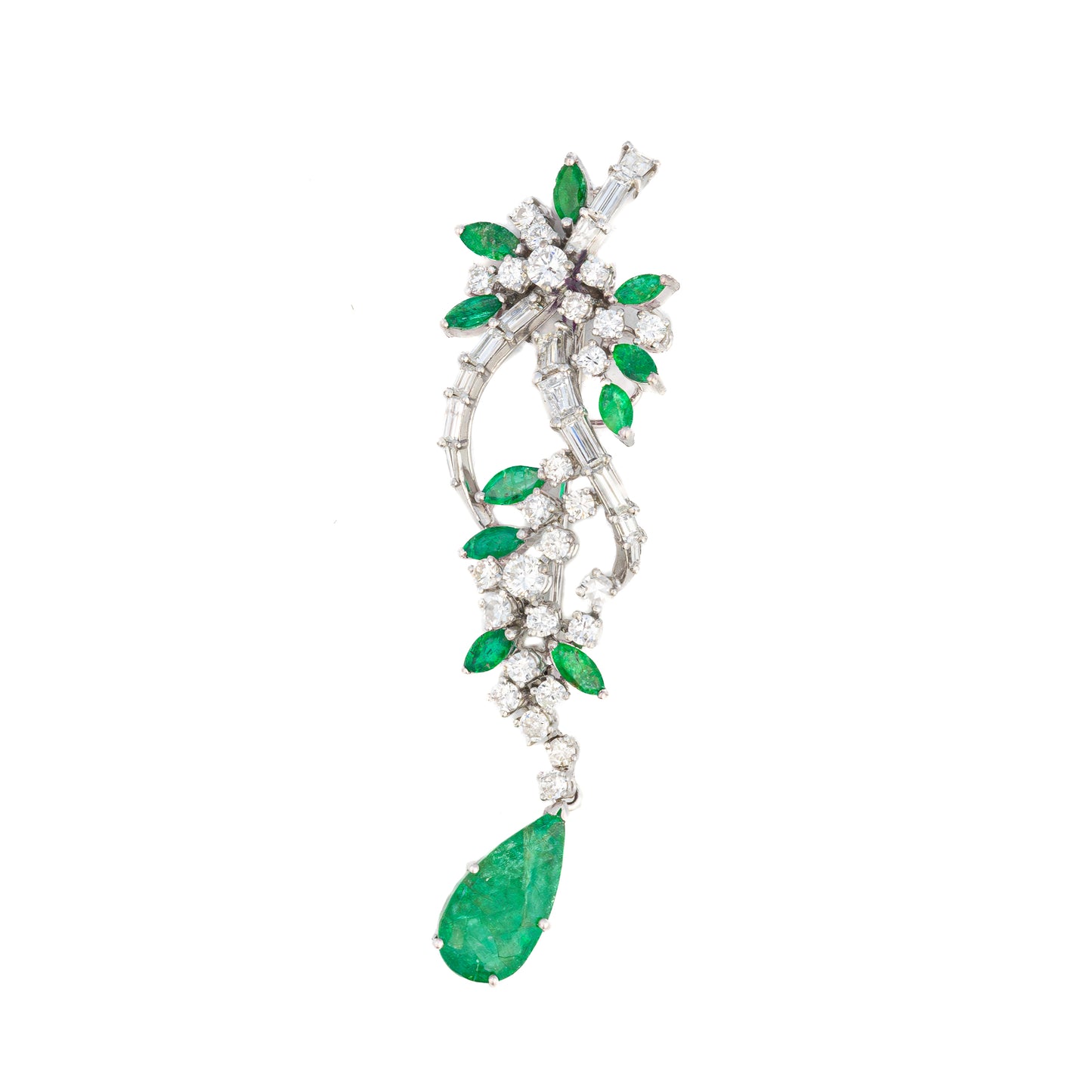Emerald and Diamond Floral Drop Brooch