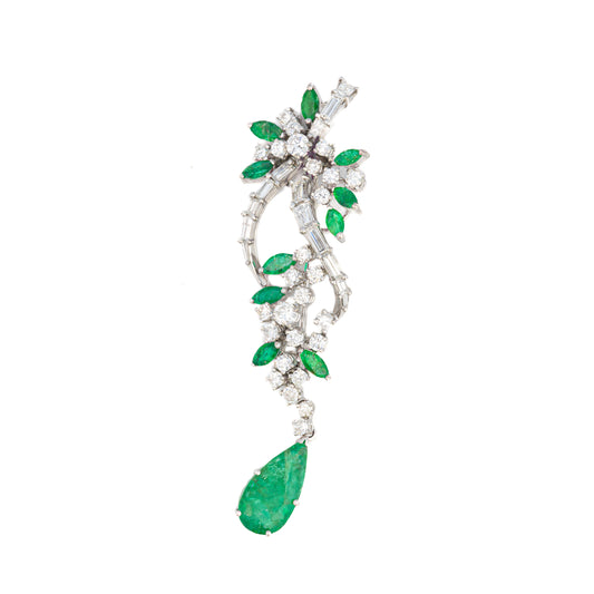 Emerald and Diamond Floral Drop Brooch