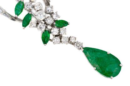 Emerald and Diamond Floral Drop Brooch