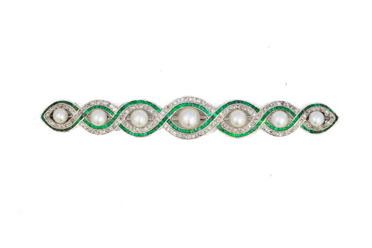Diamond, Pearl & Emerald Brooch