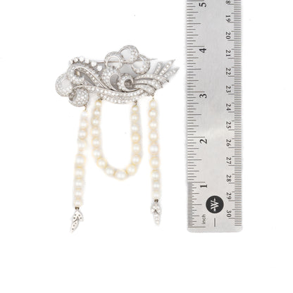 Retro Diamond and Pearl Cascading Brooch