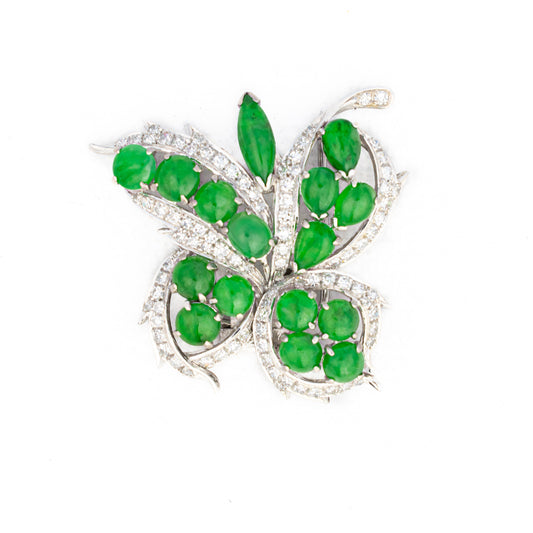 Diamond and Emerald Leaf Brooch