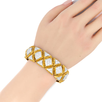 Vintage Two Tone Gold and Diamond Bangle Bracelet