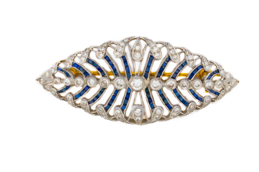 Diamond and Sapphire Openwork Filigree Brooch