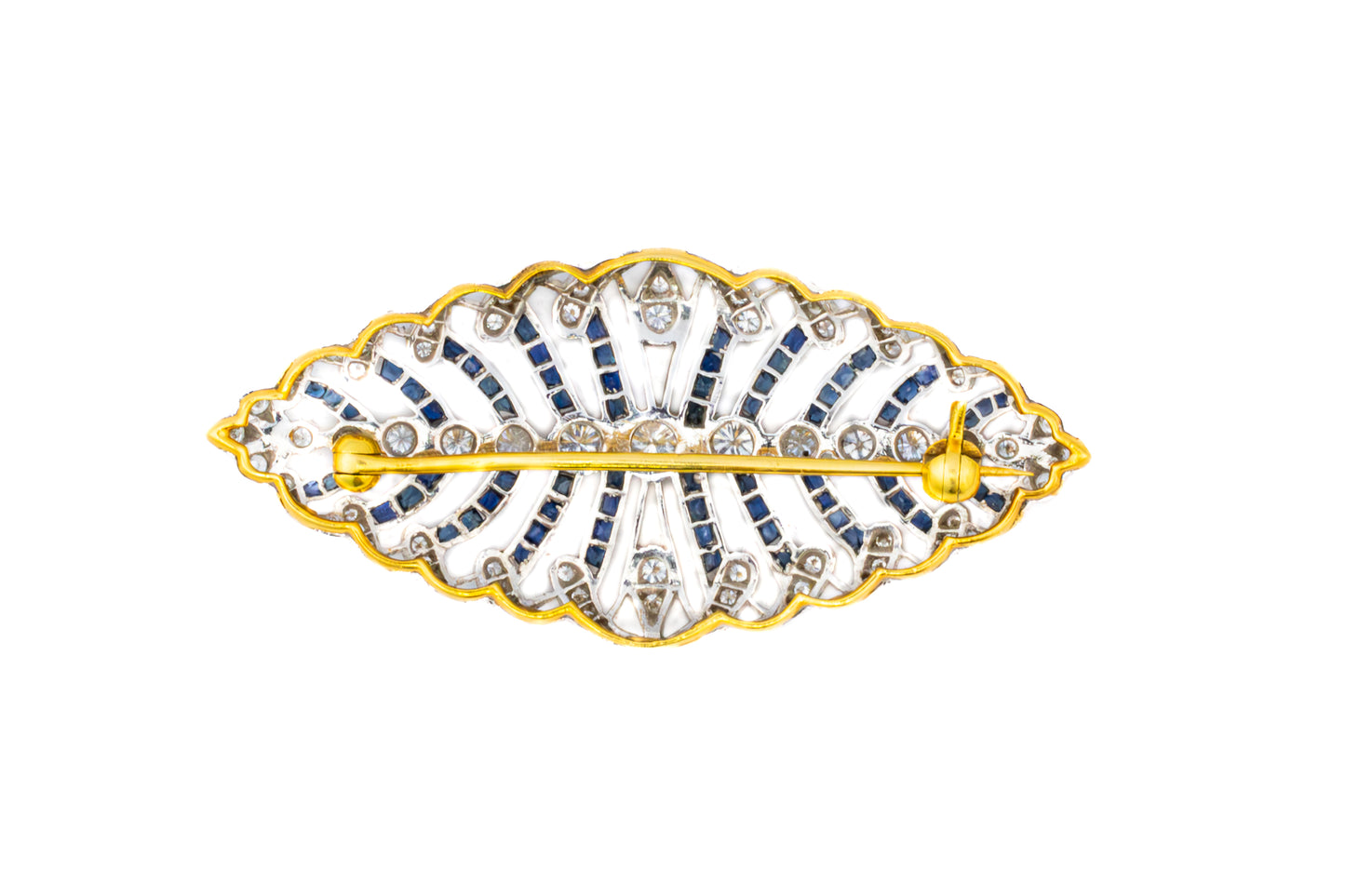 Diamond and Sapphire Openwork Filigree Brooch