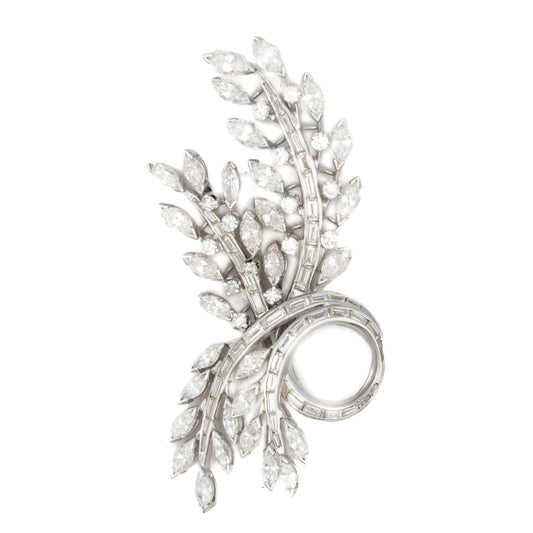 Baguette & Marquise Diamond Leaf Brooch
