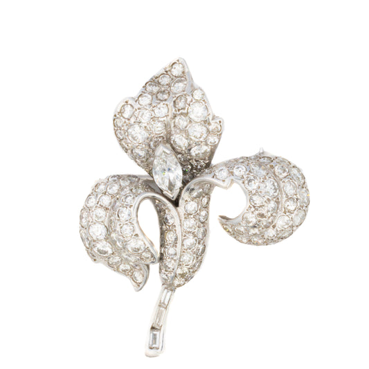 Diamond Floral Brooch in Platinum