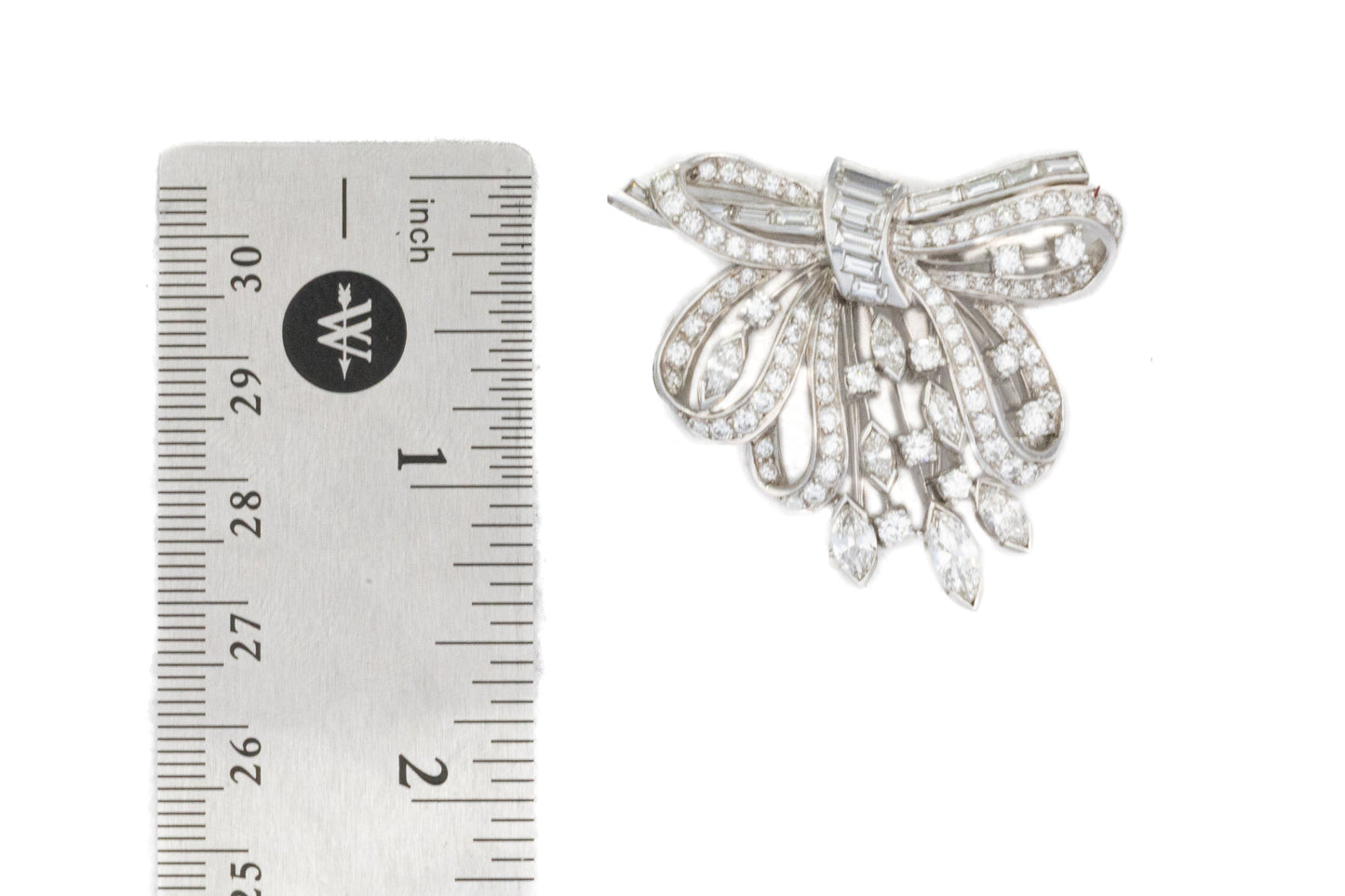 Round, Baguette and Marquise cut Diamond Bow Brooch