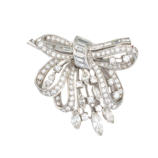 Round, Baguette and Marquise cut Diamond Bow Brooch