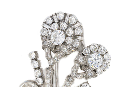 Art Deco Diamond Double Flower Brooch in Platinum