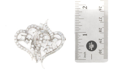 Diamond Double Heart Brooch in Platinum