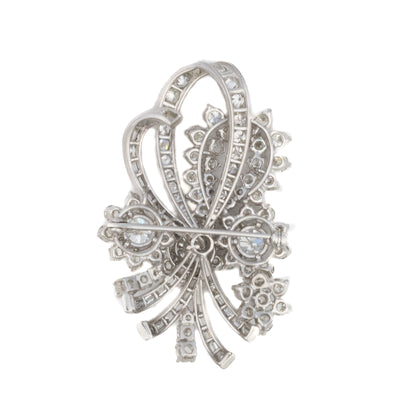 Diamond Ribbon Floral Brooch in Platinum