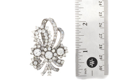 Diamond Ribbon Floral Brooch in Platinum
