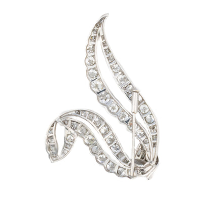Round and Baguette Diamond Ribbon Brooch in Platinum